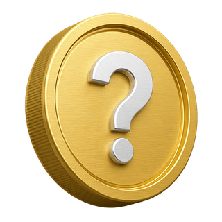 Elemento decorativo de la página de preguntas frecuentes: moneda dorada 3D con signo de interrogación